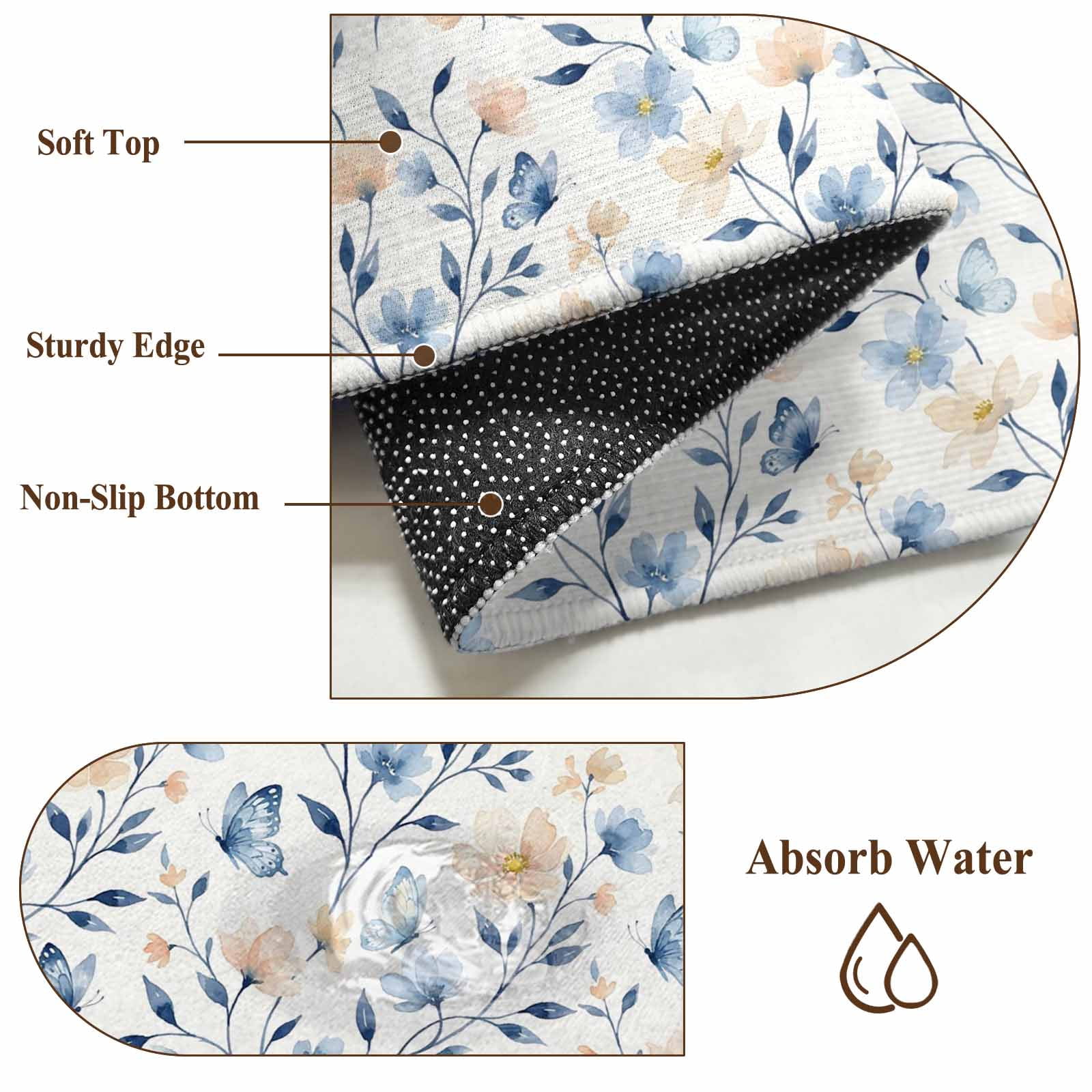 Rectangle Area Rugs 4 x 6 Ft, Blue Pink Flowers Non-Slip Residential Carpet, Spring Floral Elegant Pastoral Watercolor Indoor Crawling Mats Runner Rugs for Living Room/Dining Room/Bedroom
