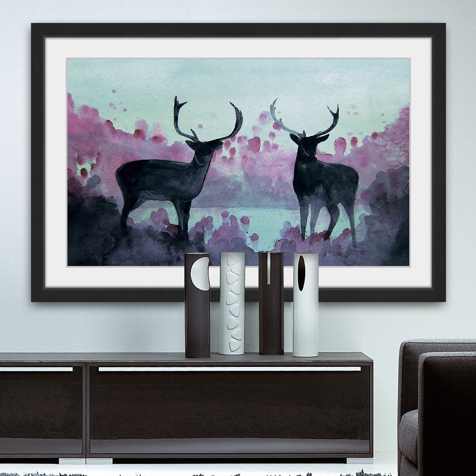 Marmont Hill "Watercolor Moose" by Christine Lindstrom Framed Painting Print