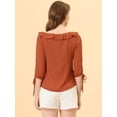 thumbnail image 4 of Women's Ruffled Neck Half Sleeve Summer Polka Dot Blouse Tops Orange L, 4 of 5