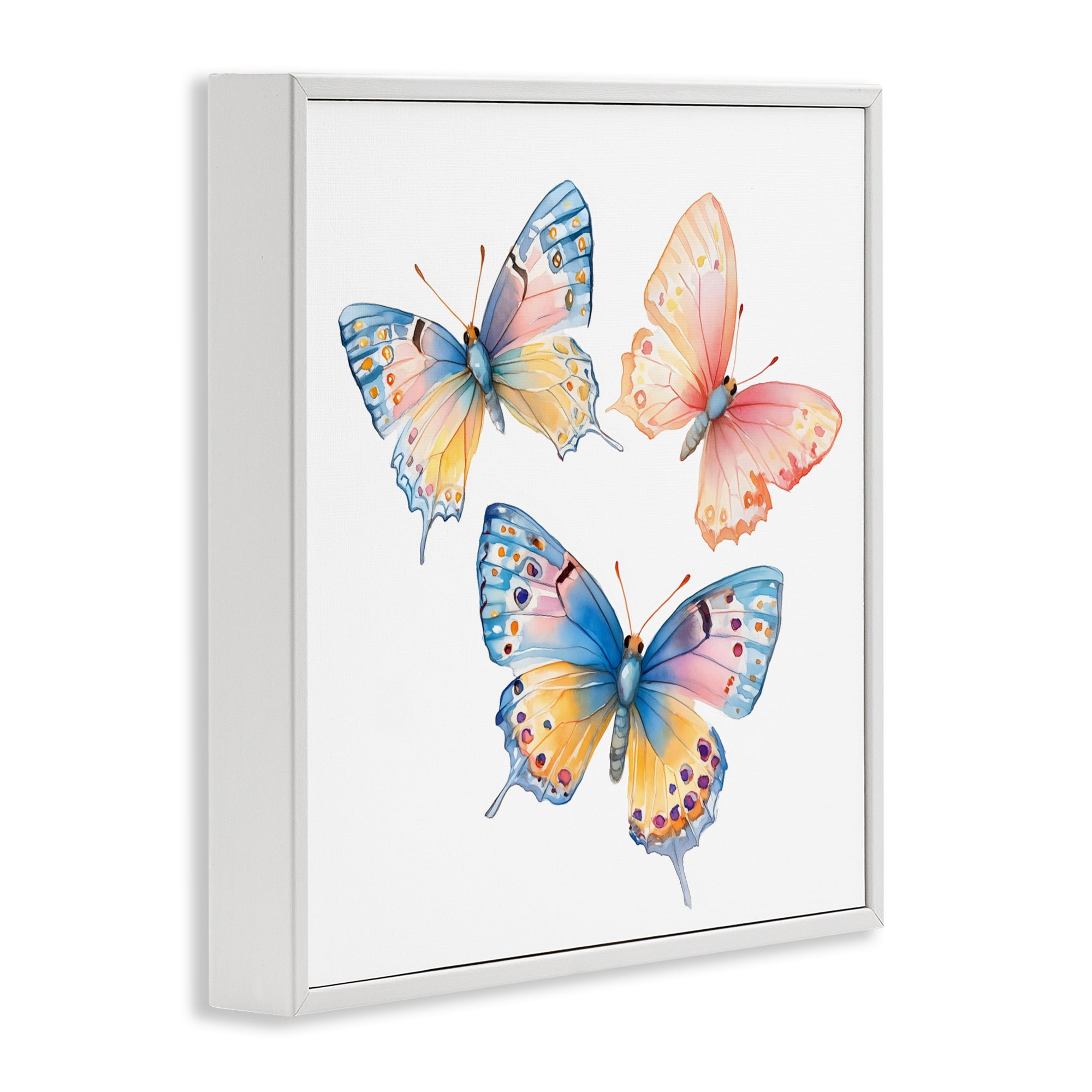 Stupell Industries Whimsical Butterfly Trio White Framed Giclee Art, design by Creative Studio