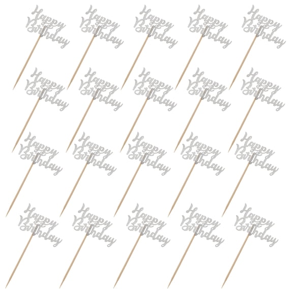 NICEXMAS 20pcs Silver Glitter Birthday Cake Picks Paper Decorative Props for Home Party Celebrations