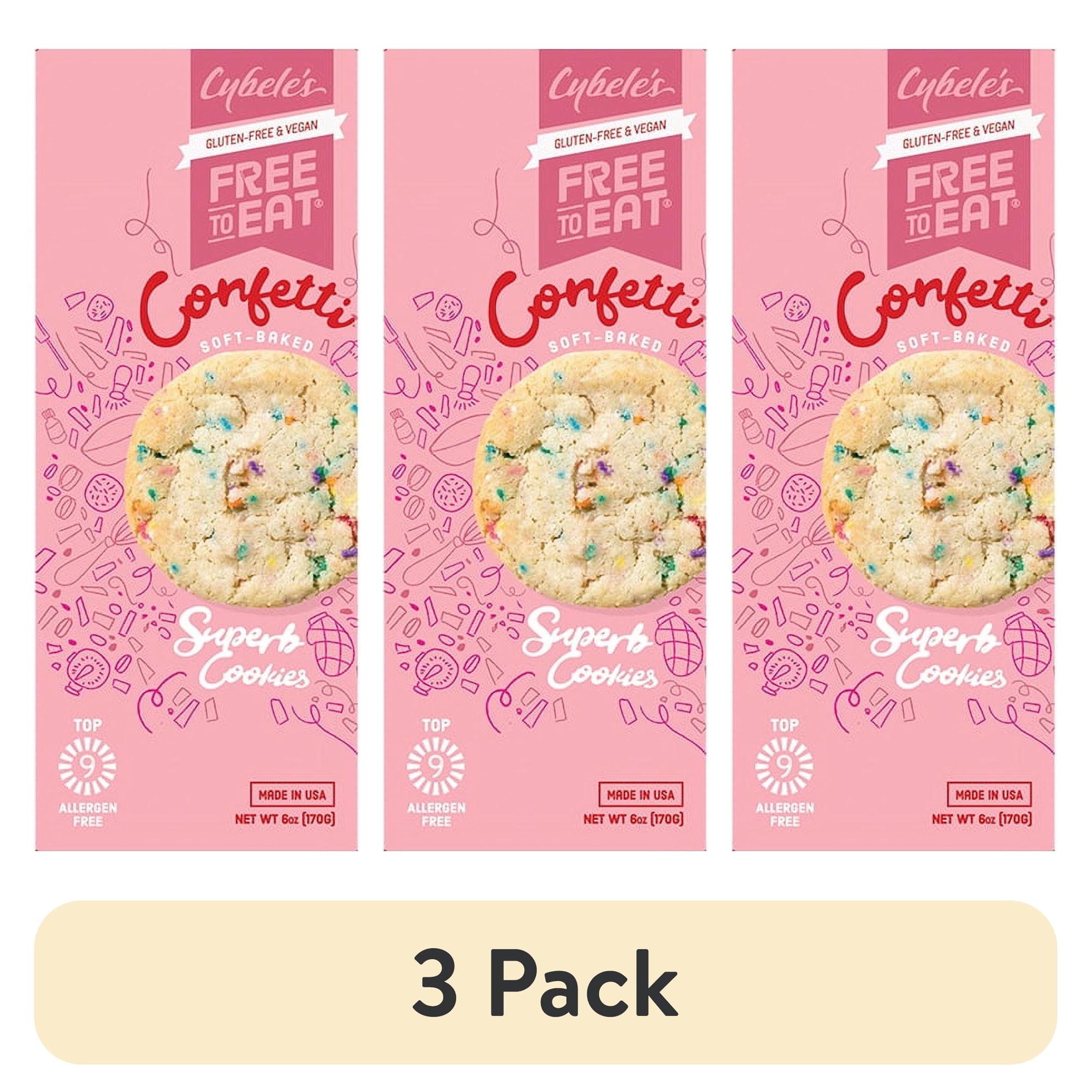 (3 pack) Free To Eat Confetti Cookies Allergen-Free Gluten-Free & Vegan 6 oz