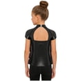 thumbnail image 3 of inlzdz Kids Girls Short Sleeve Metallic Mesh Tiered Sequined T-shirt Sparkly Club Party Dance Performance Wear Black 12, 3 of 6
