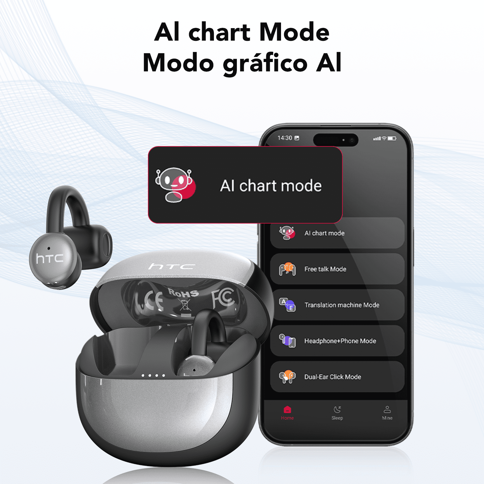 NE15 Clip-on Earbuds, AI Real-Time Translation Wireless, Open Ear Bluetooth 6.0, 130+ Languages, IPX5 Waterproof for Travel/Gym,Type-C Fast Charge, Black