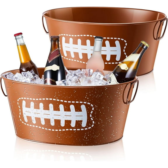 2 Pcs 4 Gallon Football Galvanized Metal Ice Buckets Beverage Tubs Football Party Large Drink Tin Bins Beer Wine Champagne Cocktail Cooler for Game Bar Supplies(Classic)