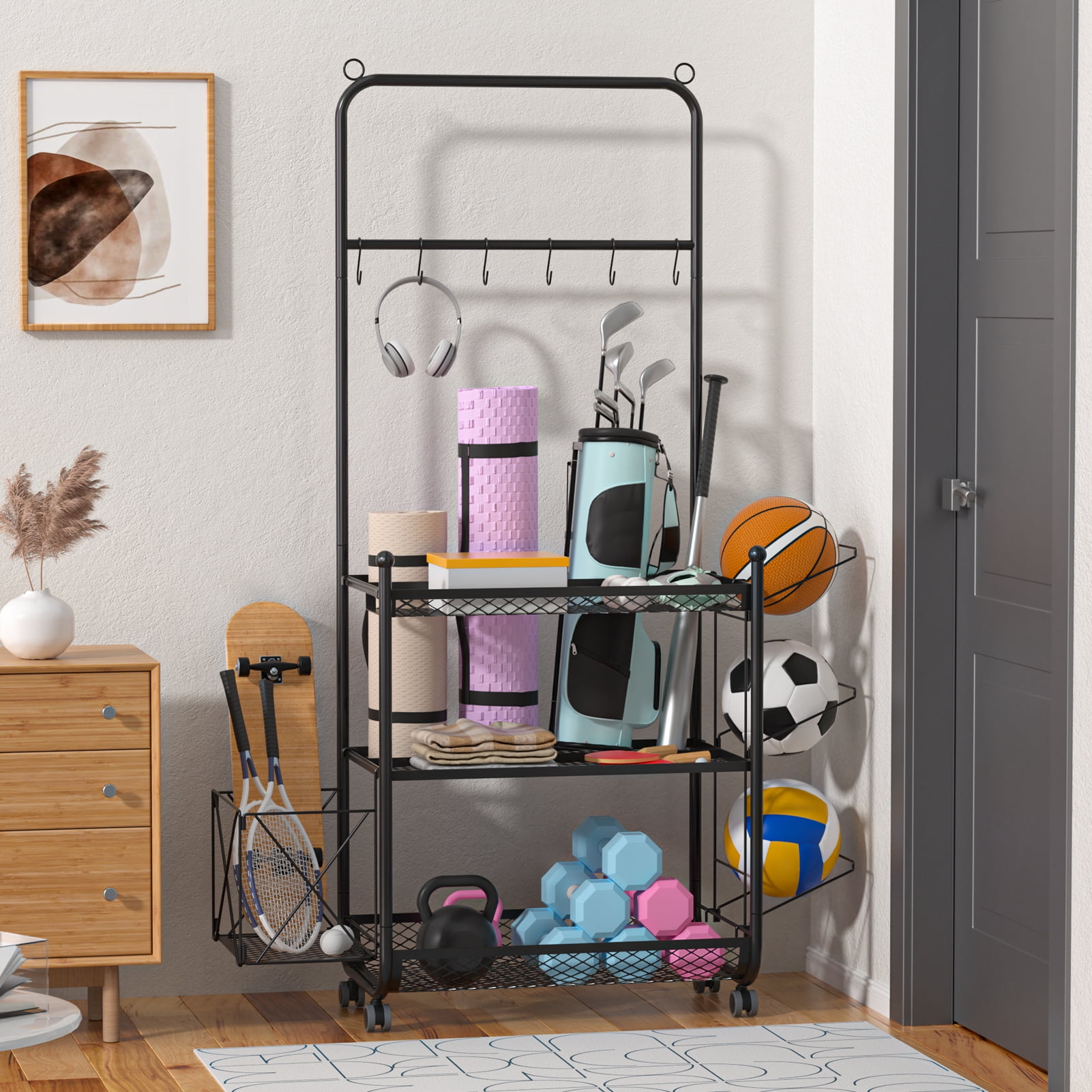 Zxareky Dumbbell Rack Stand, Home Gym Weight Rack for Kettlebells Foam Roller