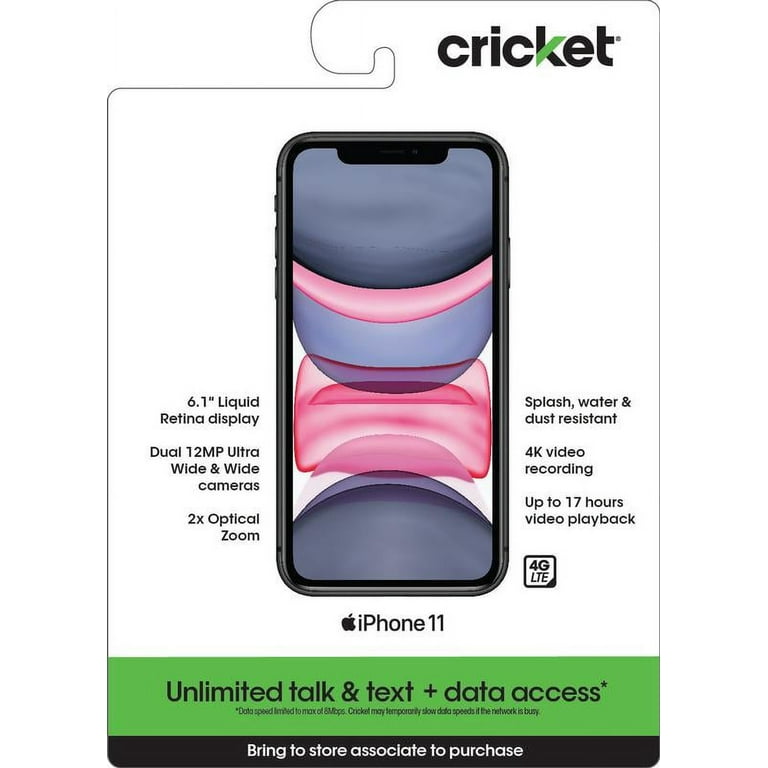 Cricket Wireless Apple iPhone 11, 64GB, 4GB RAM, Black - Prepaid Smartphone