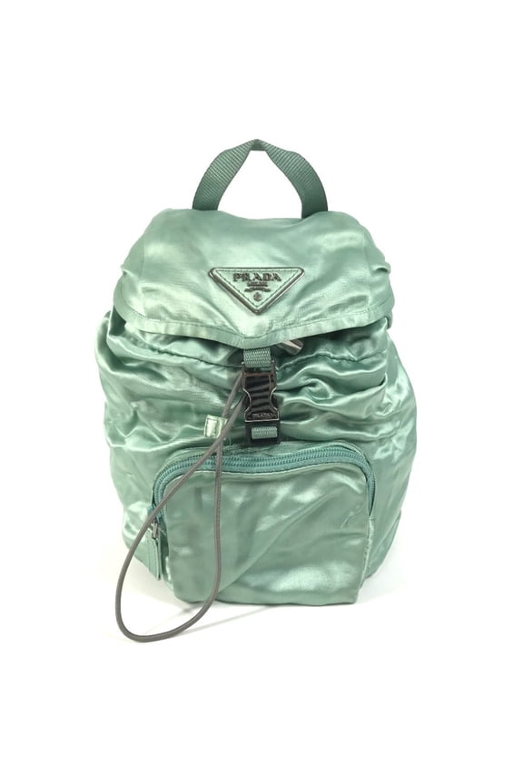 Pre-Owned PRADA Triangle Logo Plate Bag Backpack Rucksack Satin Green Men's Women's
