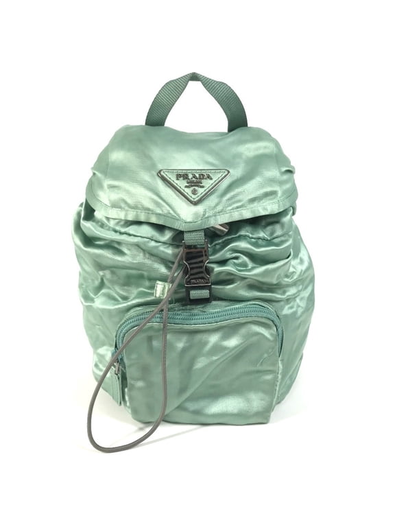 Pre-Owned PRADA Triangle Logo Plate Bag Backpack Rucksack Satin Green Men's Women's