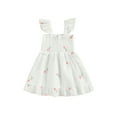 thumbnail image 1 of Qmyliery Toddler Baby Girl Fly Sleeve Dress, Flower Embroidered Pattern Hollow Ruched A-Line Dress for Summer, 1 of 8