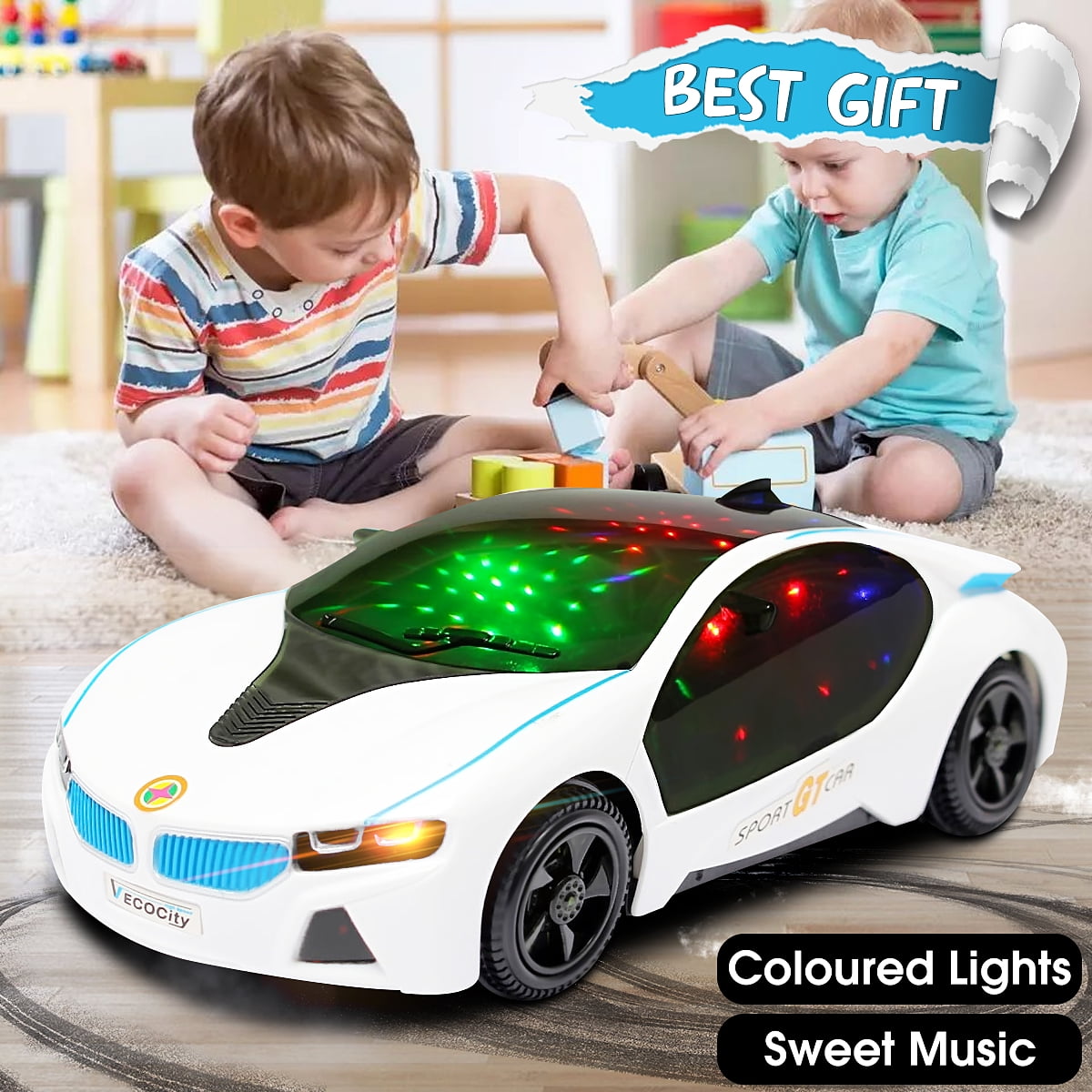 Electric LED Car Toys For Kids Flashing Light Music Sound Children Birthday Gift