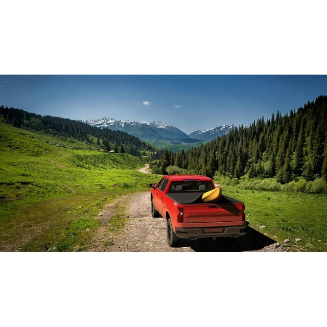 Sawtooth Tonneau Cover TGS035-06 STRETCH; Soft Roll-Up Hook And Loop; Non-Lockable; Matte Black; Textile Composite; Expandable; With Removable Aluminum Cross Supports And Mounting Clamps