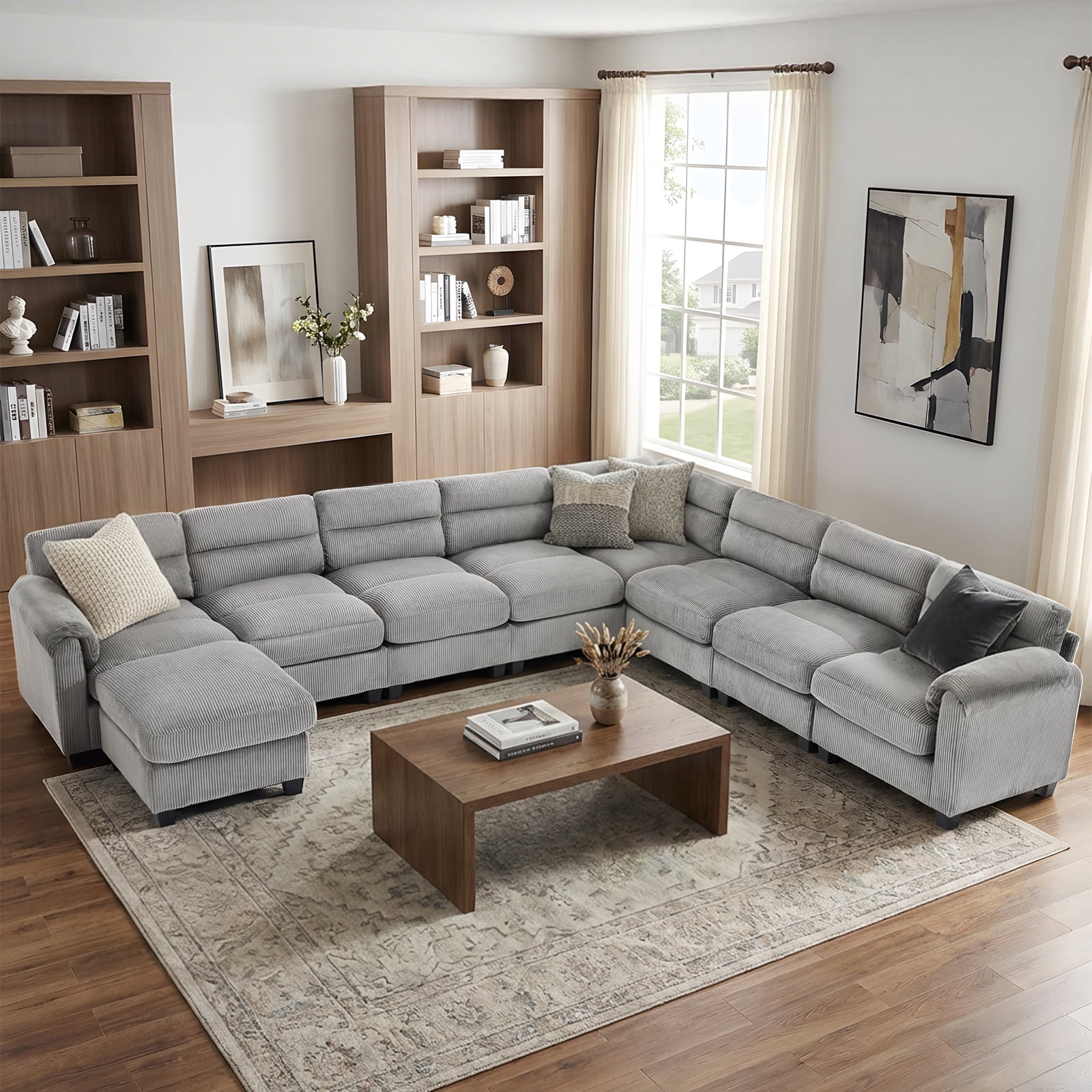 Bonzy Home Convertible Sectional Sofa With Ottoman, Ultra‑Comfort Seating – Configurable for Living Room & Family Room, Gray