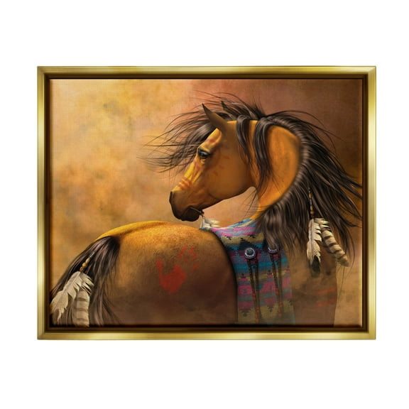 Stupell Industries Kiowa Gold Horse Animals & Insects Painting Gold Floater Framed Canvas Art Print Wall Art, 21 x 17