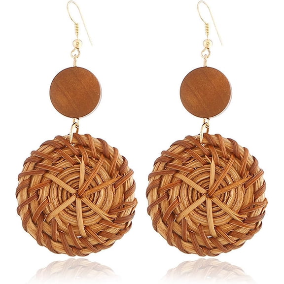 Vintage Boho Rattan Dangle Drop Earrings, Trendy Ethnic Handmade Woven Wicker Grass Dangling Earrings, Beach Holiday Jewelry Gifts for Women