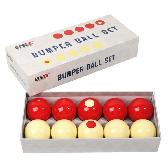 GSE Games & Sports Expert 2-1/8" Professional Regulation Size Bumper Pool Ball Set. Set of 10 White/Red Standard Billiard Pool Balls Set for Pool Table, Game Rooms, Bars
