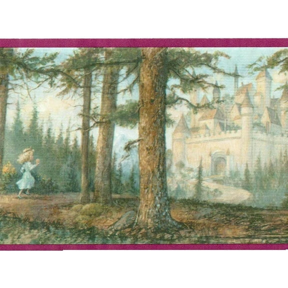 Concord Wallcoverings Wallpaper Border Kids Pattern Castle in The Forest Animals Prince, Brown Green Grey Brick Red Blue, 6 Inches by 15 Feet WF103383