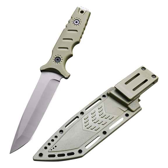 Fixed Blade Knife AUS-8 Steel with Nylon Sheath, Full Tang EDC Blade and Ergonomic Handle, Hunting Knife for Outdoor Camping Survival Hiking Fishing, Gifts for Men(Army Green)