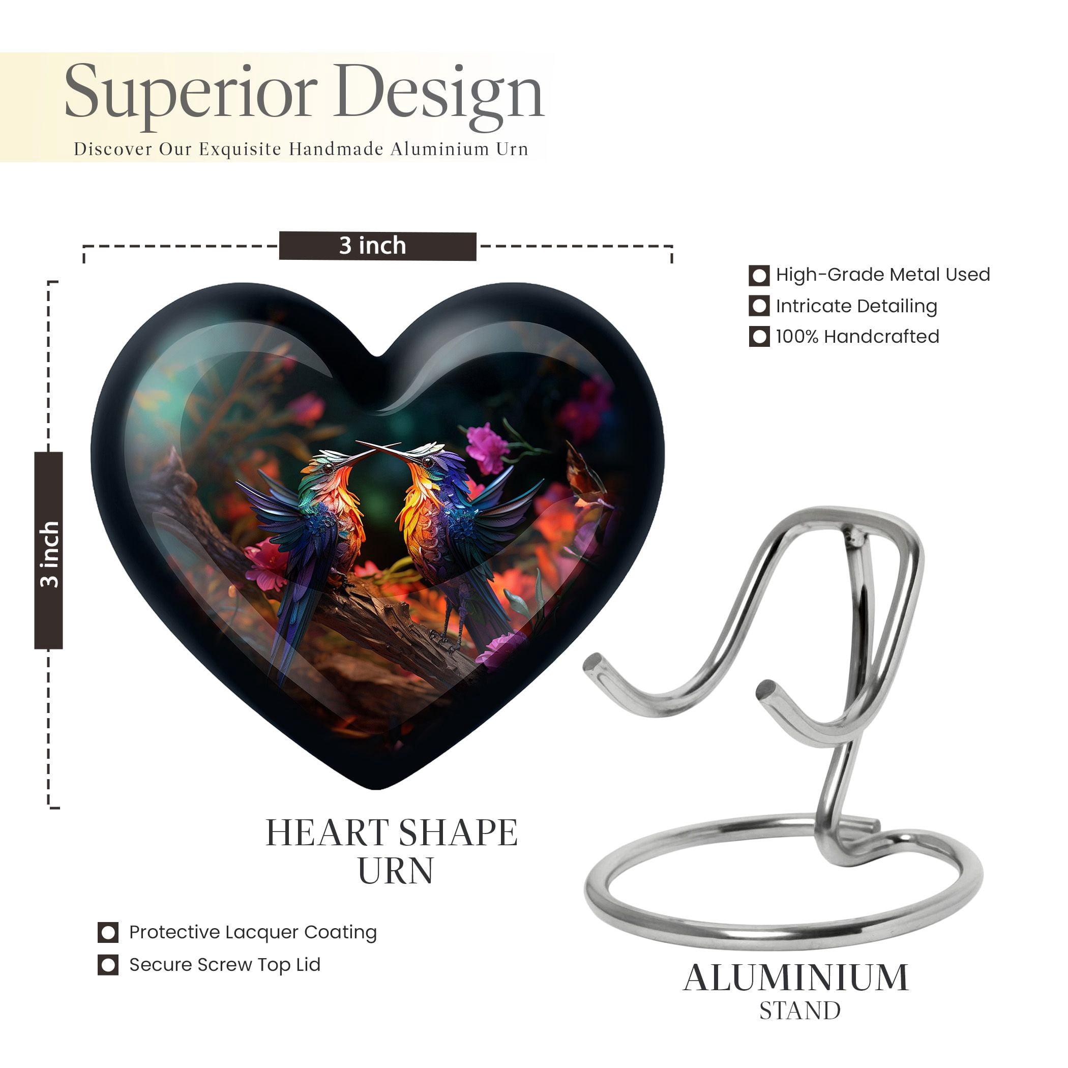 Hummingbird Urns For Human Ashes Adult, Heart Shaped Urn, Elegant Keepsake Urn, Mini Keepsake Urns For Ashes, Adult Urns For Human Ashes, Funeral Urns For Adult Ashes Men 3 Inch, 1 Pc