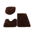 thumbnail image 2 of 3-Piece Non-Slip Bathroom Rug Set Soft Shag Silk Bath Mat and Toilet Lid Cover Set Heavy Duty Absorbent Machine Washable Floor Carpet Decor 24x16 inch Coffee, 2 of 4