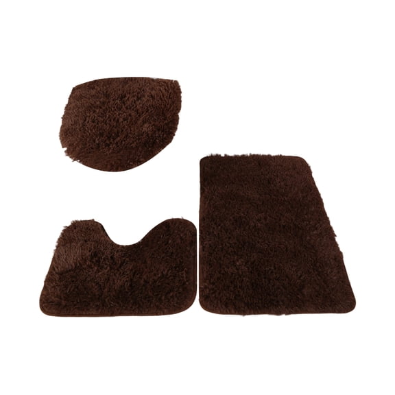 Bathroom Rugs Sets 3 Piece Set Toilet Seat Cover Non-Slip Bath Mats Lid Cover Bath Rug Contour Mat Bathroom Decor - (Coffee_3Pcs)