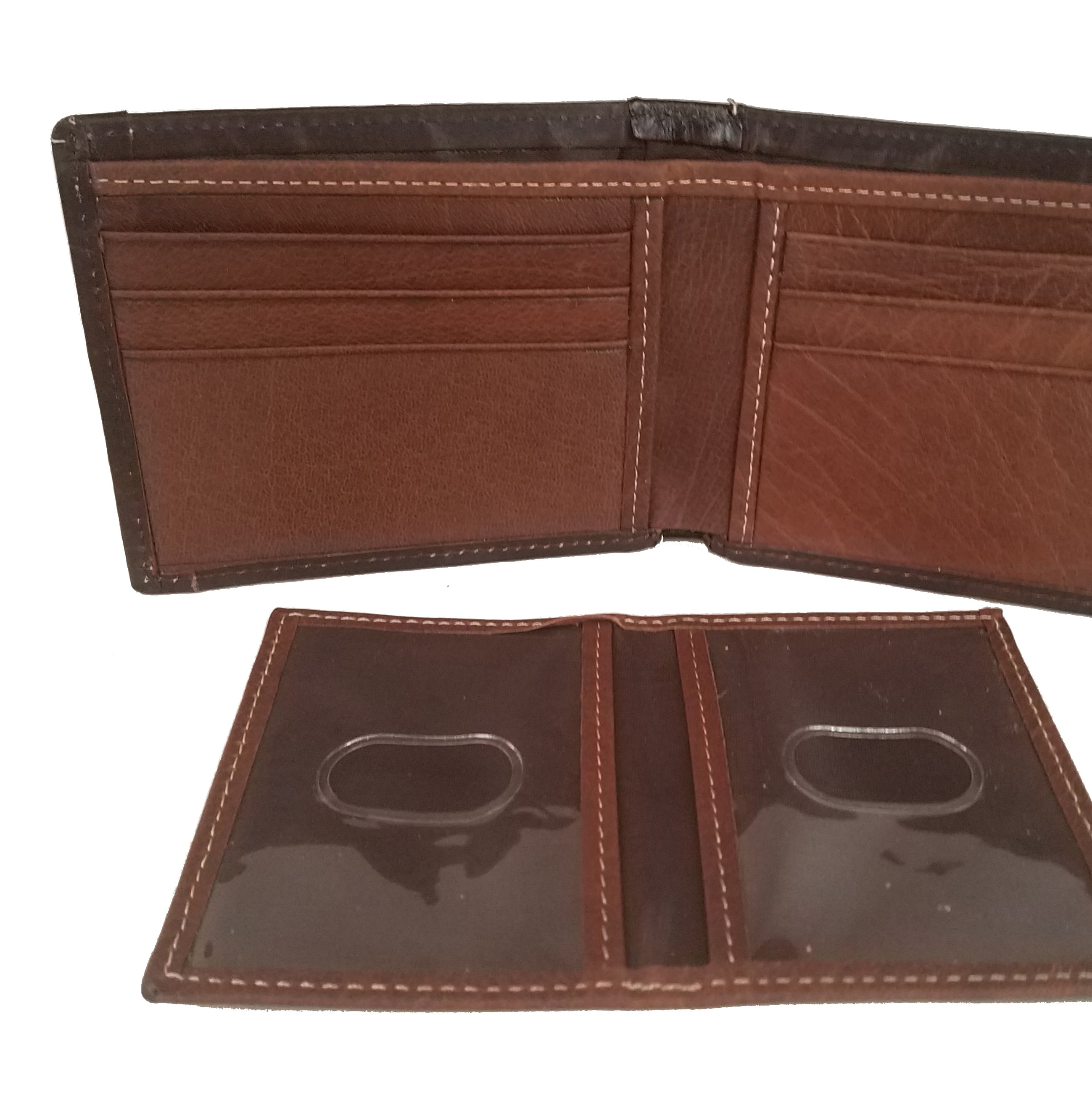 Proudly made in the USA. Custom Fallen Bikers Concho on a Brown Harness Leather Flip ID Bi-fold Wallet
