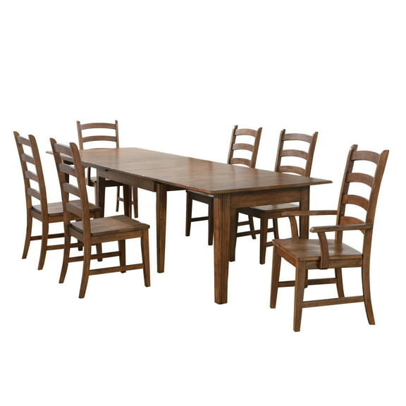 Simply Brook 7-PC Farmhouse 62-134" Expanding Dining Table Set Amish Brown Wood