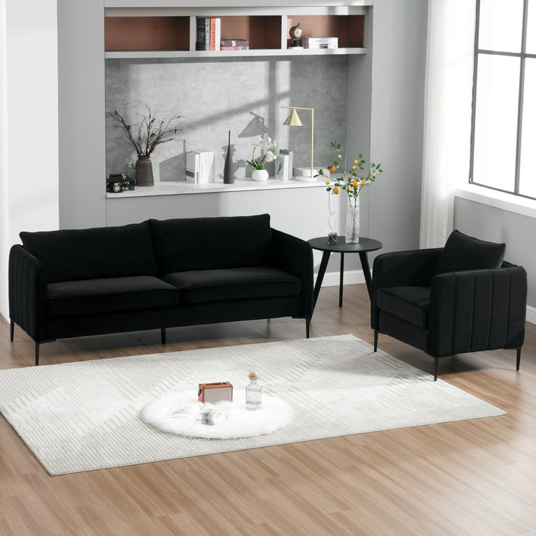 DecoraFlex Black Accent Chairs for Living Room Comfy Velvet Armchair with Thick Cushion Single Sofa Side Chair for Bedroom Office Reading Chair