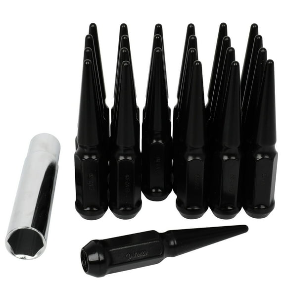 cciyu Set of 24 Black Factory Lug Nuts 1/2"-20 Wheel Lug Nuts 100mm (with 1 Key) Spiked End Lug for Cadillac for Chevrolet for Ford for GMC for Jeep for Ram for Toyota