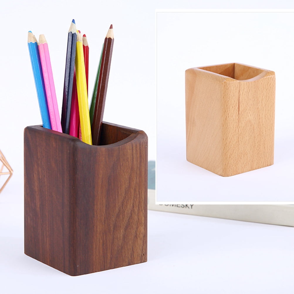 Worgeous Wood Desk Organizer Pen Holder in Coffee Color for Office Use Sturdy Lightweight Portable 7 x 4.5 x 3.2 Inches