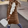 thumbnail image 2 of Womens Quilted Cotton Vest Coat Winter Hooded Sleeveless Zip up Long Puffy Jacket Warm Thick Coats with Pockets (XL, Coffee), 2 of 8