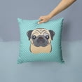 thumbnail image 2 of Checkerboard Blue Fawn Pug Fabric Decorative Pillow, 2 of 4