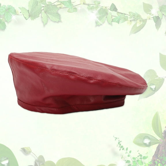 ORDDIART French Style Beret Hat 1Set Red Imitation Leather Warmth for All Kinds of Occasions Simple Design Women Men