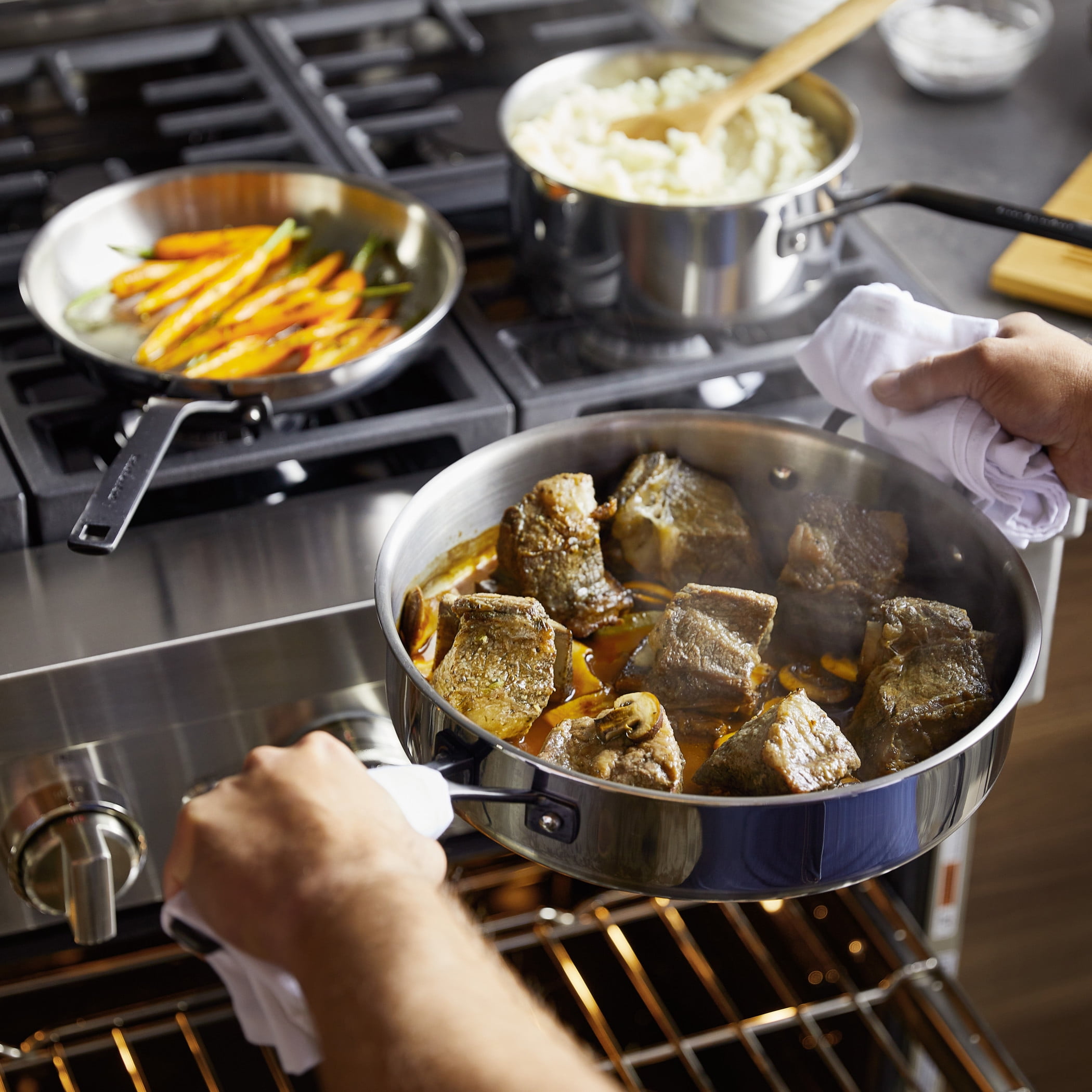 KitchenAid 5-Ply Clad 10 Pcs Stainless Steel Cookware Induction Pots and Pans Set, Dishwasher Safe, Metal Utensil, Broiler and Oven Safe to 500°F, Polished Stainless Steel