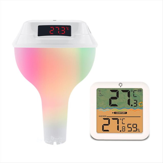 Termómetro Digital Flotante para Piscina, Fácil de Leer, con Panel Solar y Pantalla LED, Resistente Al Agua IP68 y Luz RGB, para Piscina.