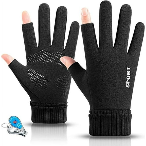 KXF Winter Warm Fingerless Gloves For Men Women Windproof Thermal Gloves with Thick Velvet Liner Lengthen Knit Cuff Fingerless Touchscreen Gloves Handwarmers Mittens For Gaming Cycling Running Hiking