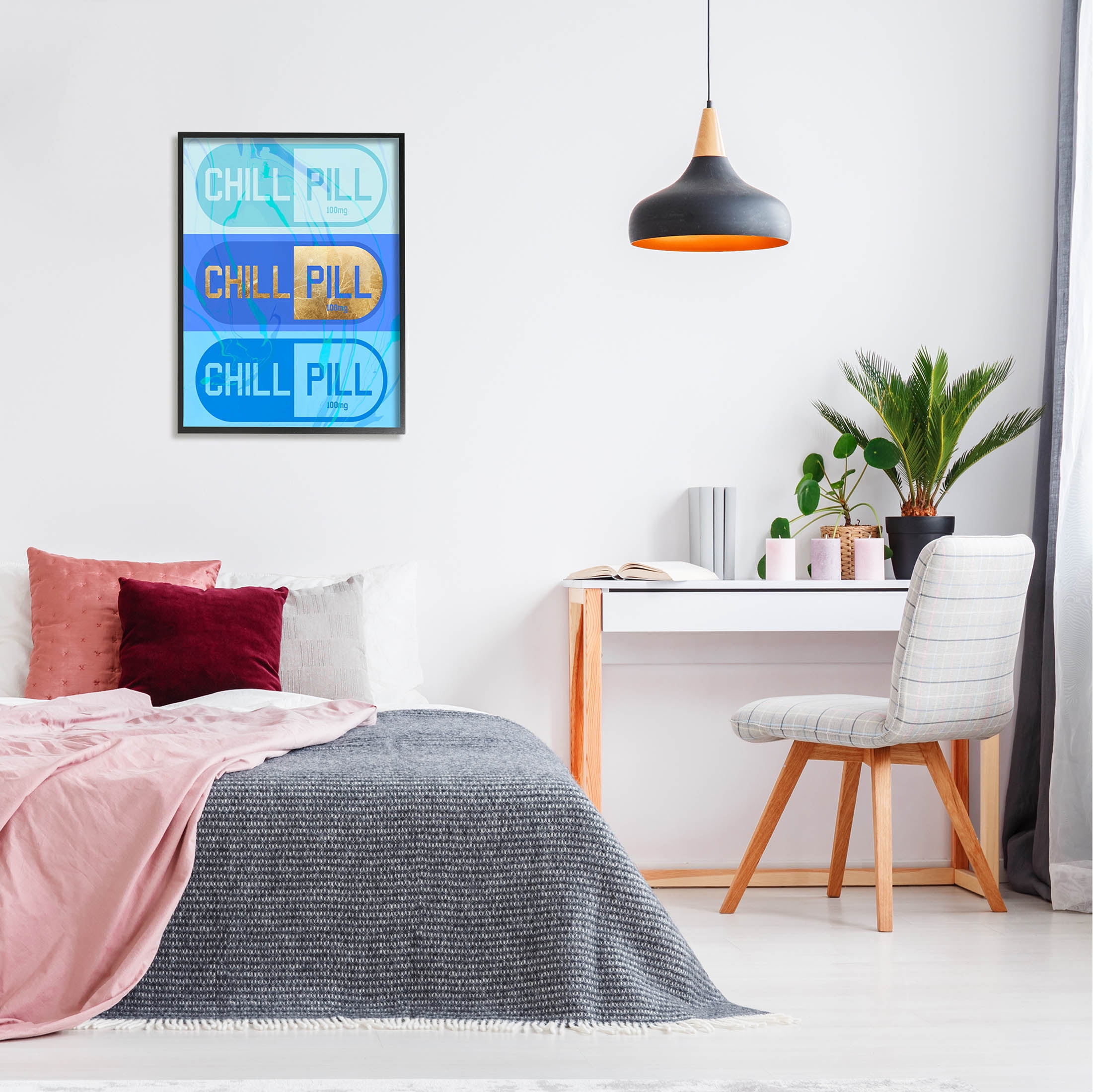 Stupell Industries Blue Glam Chill Pill Graphic Art Black Framed Art Print Wall Art, Design by Daphne Polselli