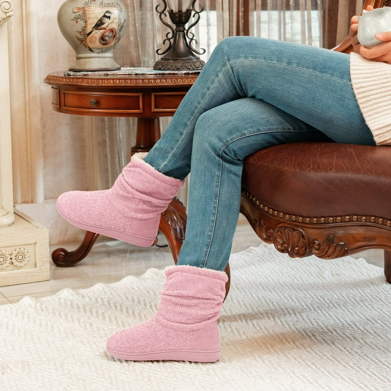 LongBay Women s Chenille Knit Cosy Boots Slippers Warm Plush Fleece Winter Booties Slipper Memory Foam House Shoes