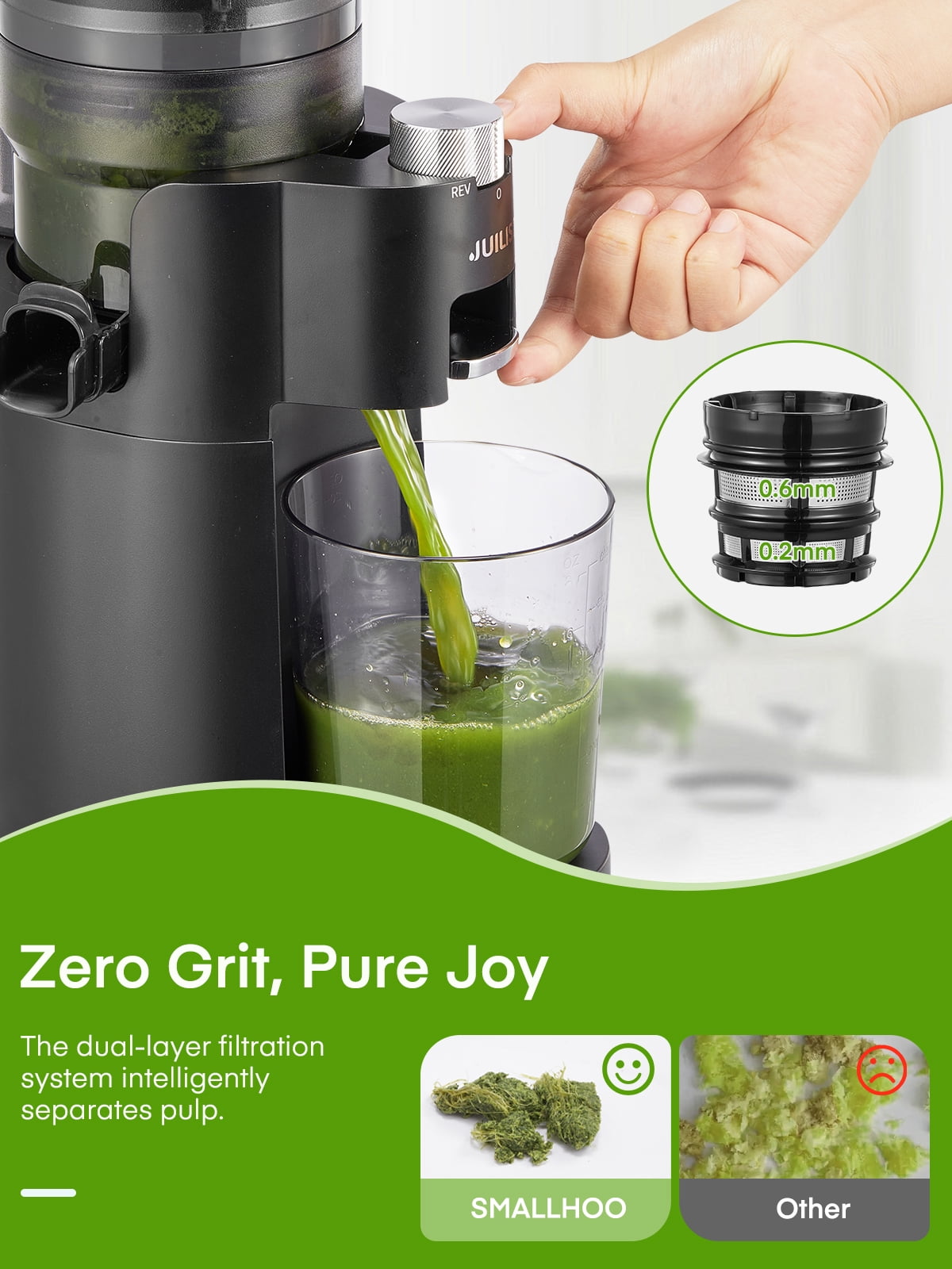 Juilist Juicer Machine for Fruits and Vegetables, BPA-Free, High Juice Yield, 60 RPM, Easy to Clean, Includes Cleaning Brush, Black