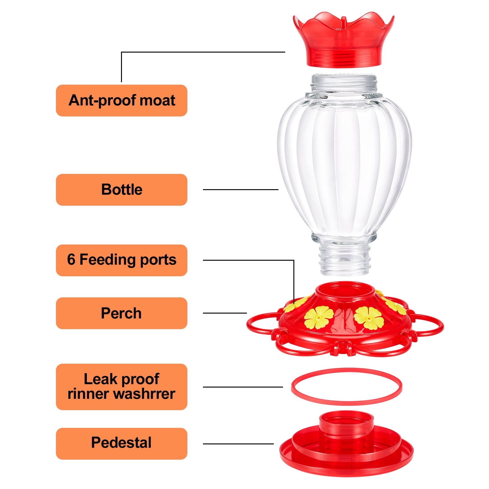 Hummingbird Feeder for Outdoor Hanging, 20 OZ Humming Bird Nectar Feeder with 5 Bee Guard Feeding Ports & Built-in Ant Moat, Bird Feeder for Outside