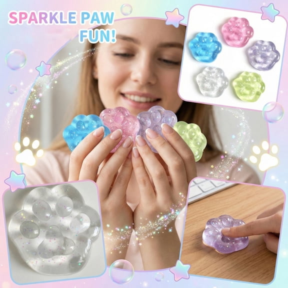Squeeze Toys for Relaxation, Sensory Squeeze Toys, Glitter Squeeze, Cat Paw Squeeze, Trichotillomania Support, Silicone, Pale Green, 1 Pc