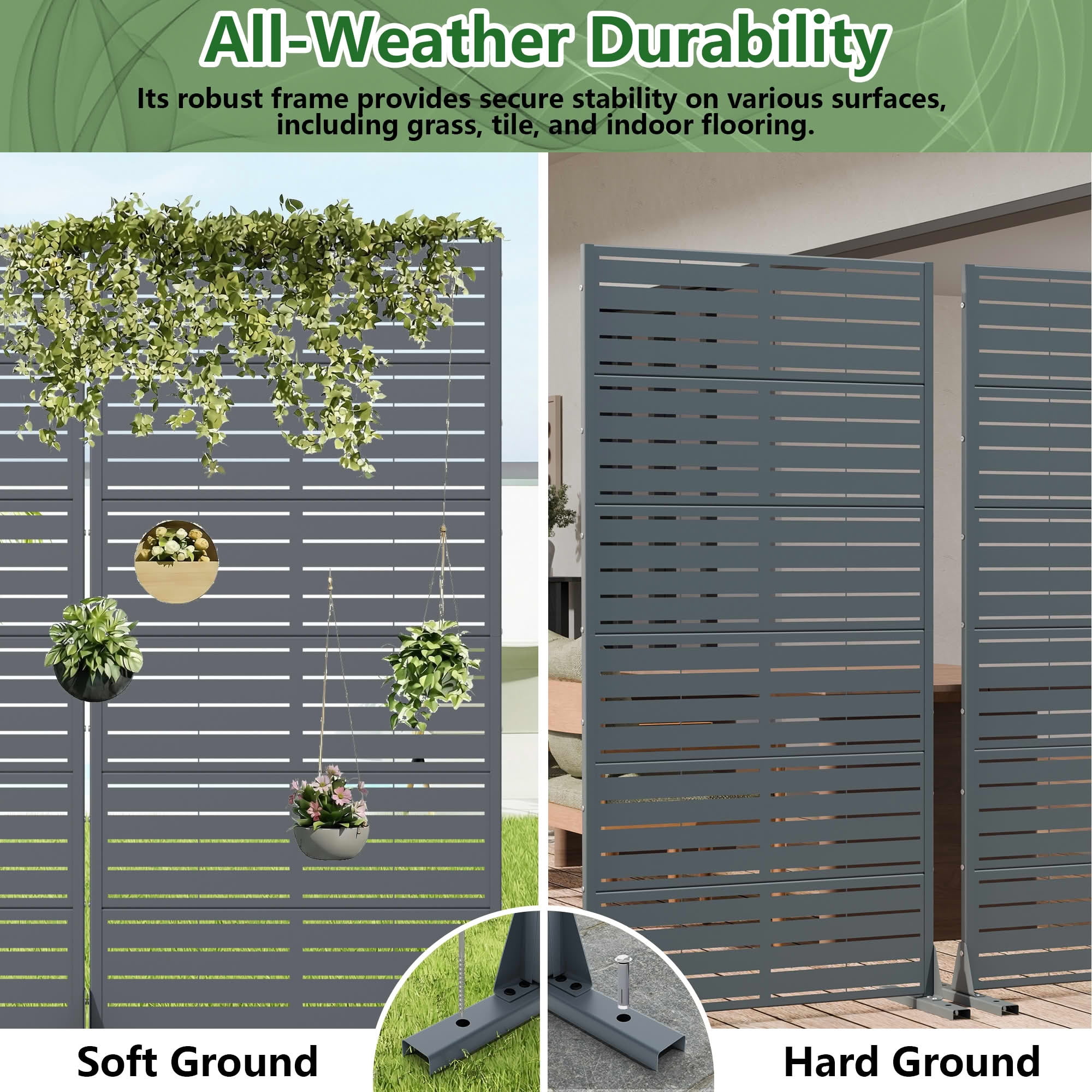 MAYEERTY 2-Piece Outdoor Metal Privacy Screen 6ft × 3ft Cambrian Rock Gray, 6-Panel Classic Louvered, Weatherproof for Patio