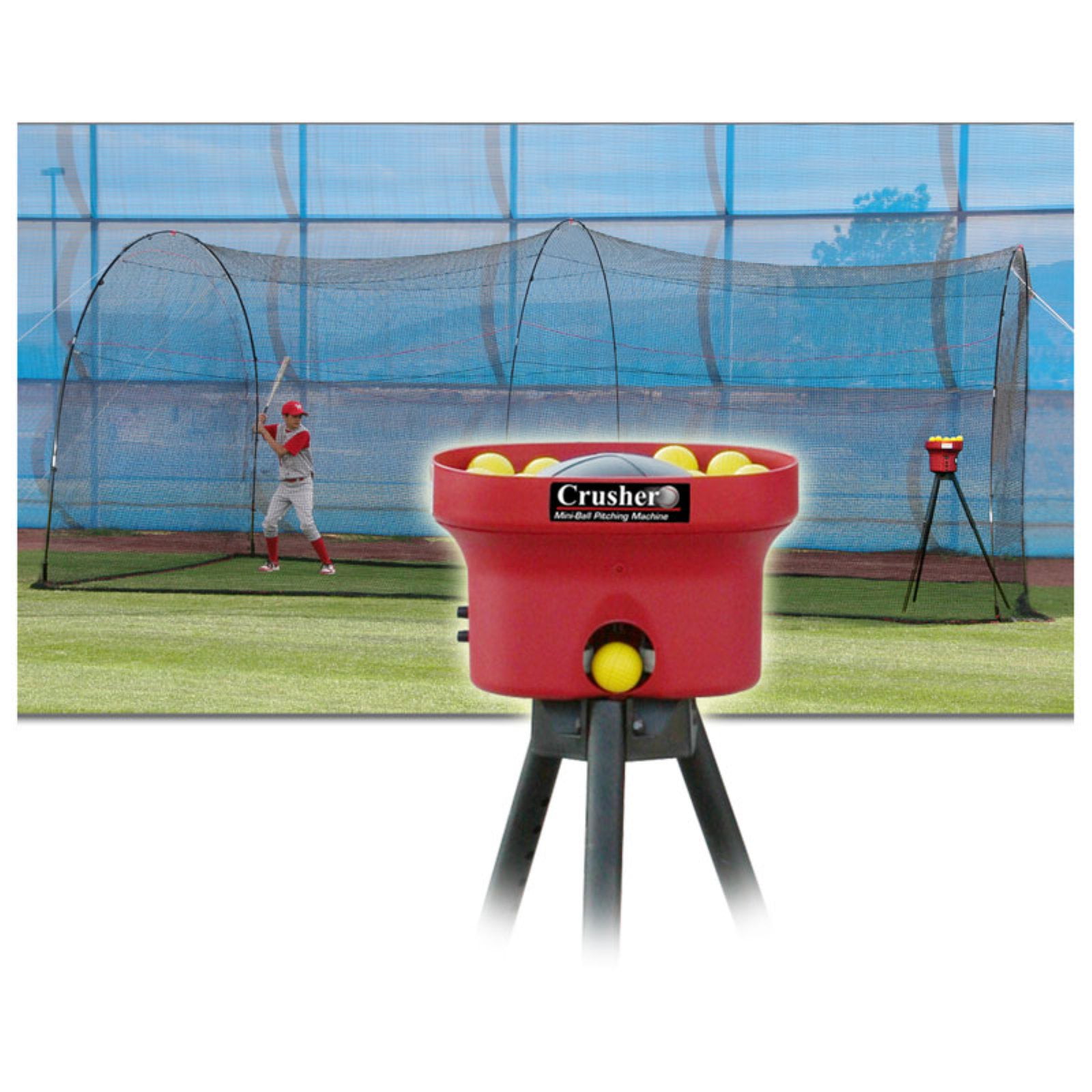 Heater Sports 20ft. Crusher Pitching Machine & PowerAlley Batting Cage