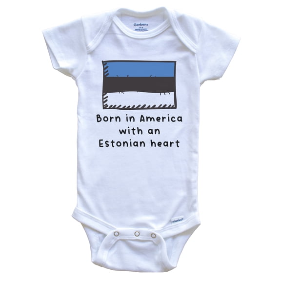 Born In America With An Estonian Heart Cute Estonia Flag Baby Bodysuit, 0-3 Months White