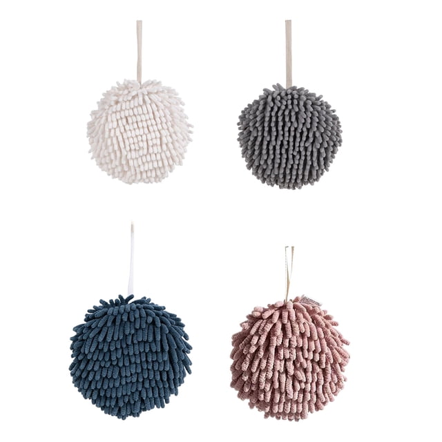 Inteprter Paño de limpieza de chenilla de 4 piezas con cuerda colgante, cuerda colgante densa y absorbente, se puede colgar toalla de mano Suministros de limpieza para el hogar