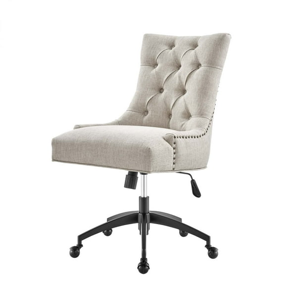 Computer Work Desk Tufted Chair, Fabric, Black Beige, Modern Contemporary Urban Design, Home Business Office Furniture