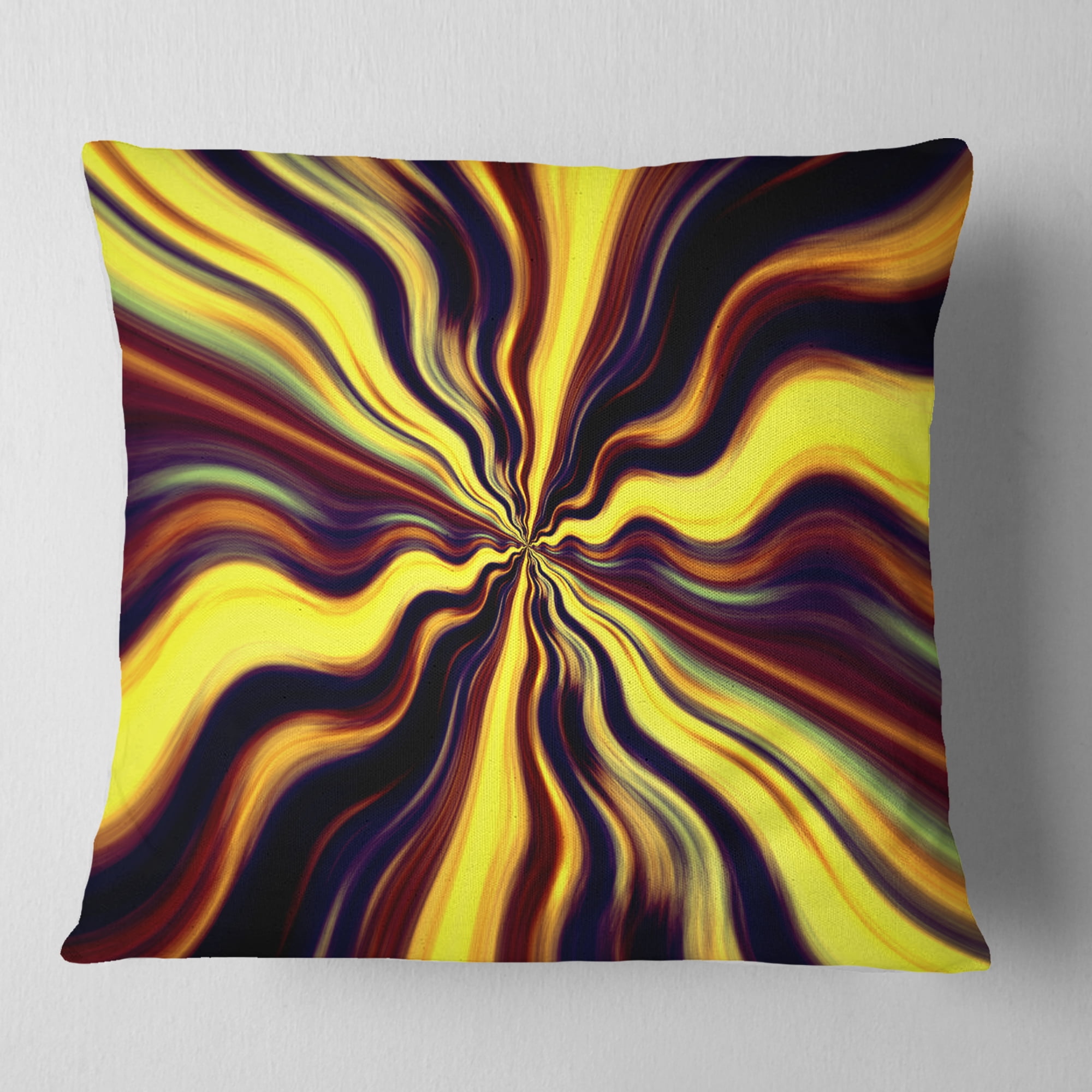 Designart Yellow Purple Black Fantasy - Abstract Throw Pillow - 16x16
