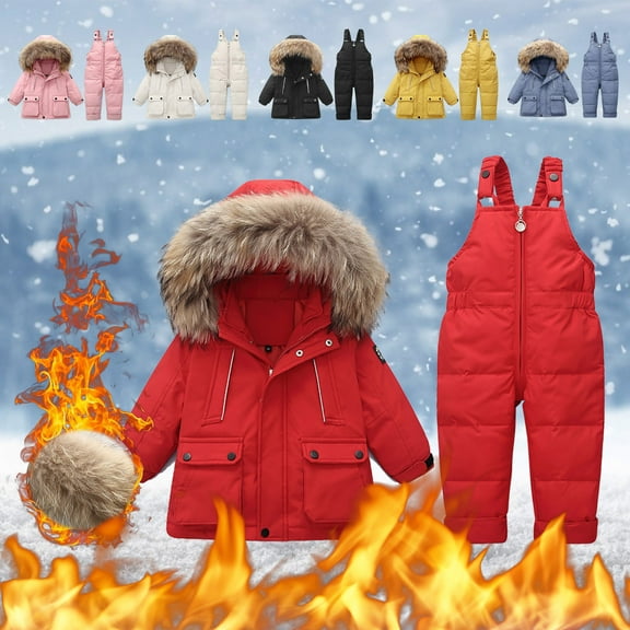 guisaled Toddler Winter Coat and Snow Bib Pants for Boys Girls Snowsuits Hooded Warm Thicken Windproof Waterproof Snow Outfits