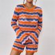 thumbnail image 4 of Conjunto de pantalones cortos de suéter para mujer Cómodo tejido ahuecado Bloque de color Cuello redondo Ropa diaria Hugtrwg Para estrenar, 4 of 9