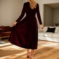thumbnail image 4 of IWRICH Velvet Dress for Women 2025 Fall Christmas Holiday Dress 3/4 Sleeves Party Formal Dress XL, 4 of 6